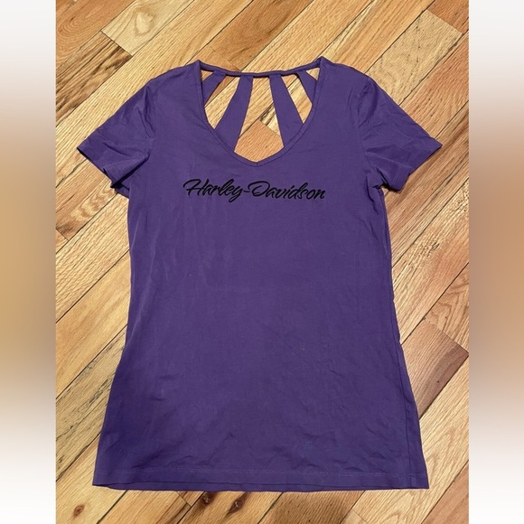 Harley Davidson Purple Cut Out T-Shirt El Paso Texas Women’s Size Large Y2K - Picture 1 of 12